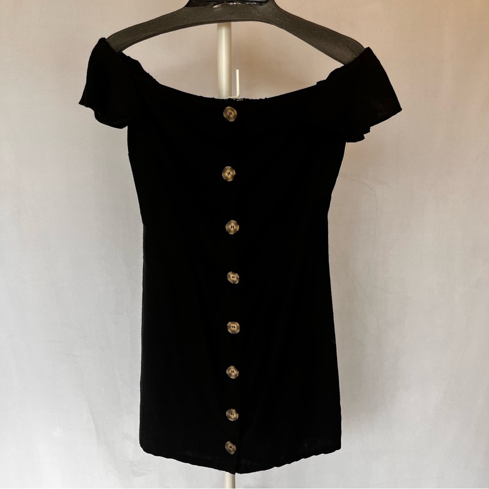 Miss Selfridge Black Linen Off- The Shoulder 
Button-up Dress- Size 4